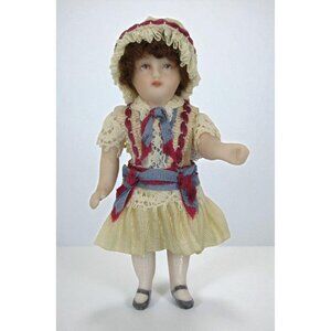 Vintage Bisque Doll 2.5" Lace Dress Bonnet Ribbon Trim Miniature Dollhouse